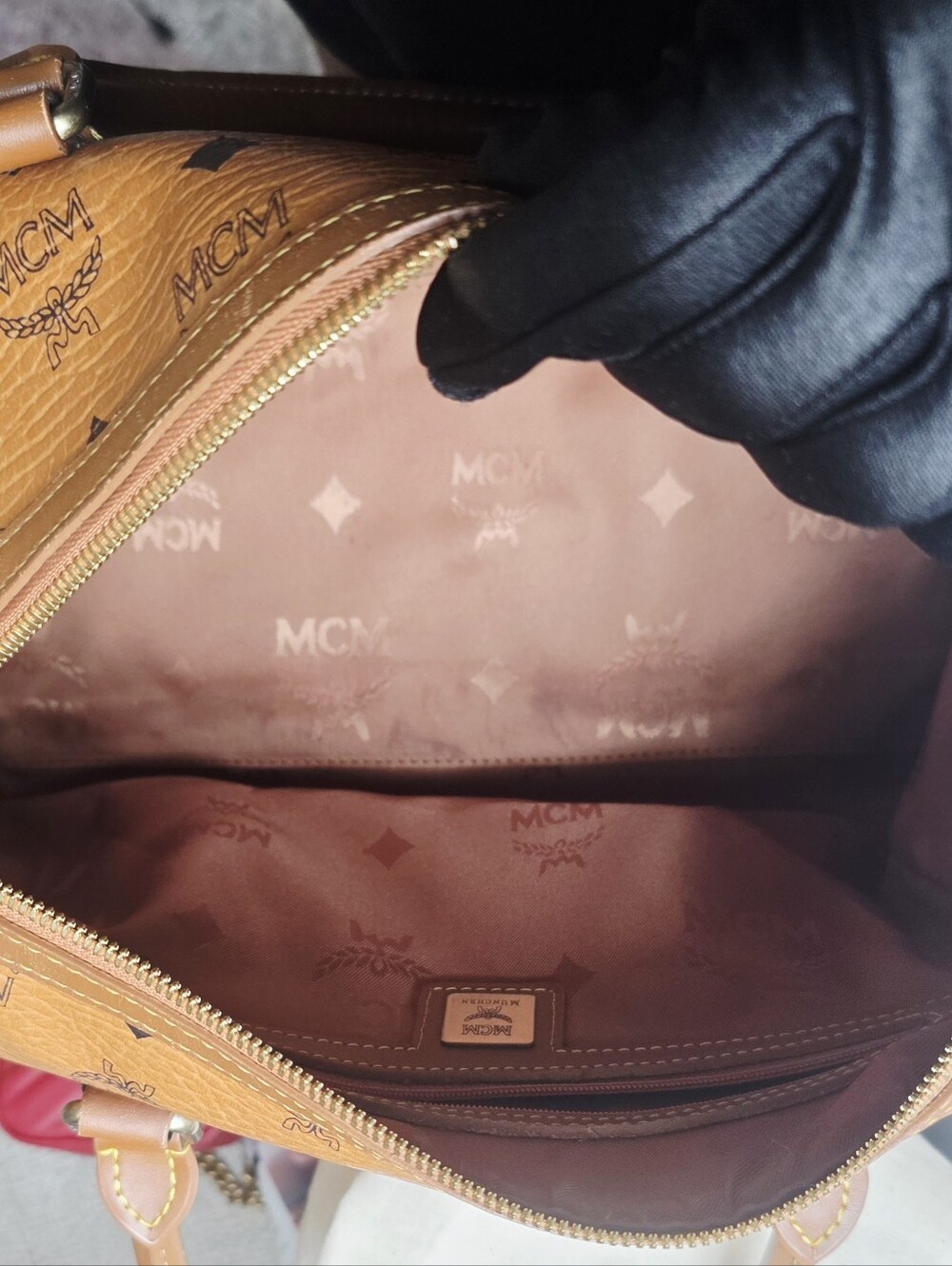 Authentic MCM Cognac Visetos Boston Tote Bag - Picture 8 of 9